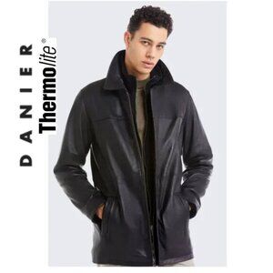 Danier Black Leather Jacket Thermolite Lining Size L Classic Moto Bomber Style